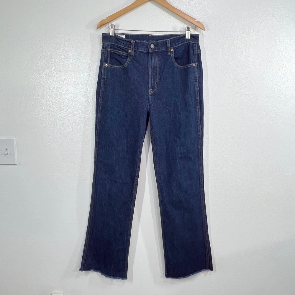 GAP Vintage Flare High Rise Jeans 31 12 Tall Dark Wash Rinsed Raw Hem Stretch - Picture 2 of 10